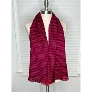 Vintage Houndstooth Scarf, Red Blue Plaid, Pierre Cardin Designer Winter Scarf